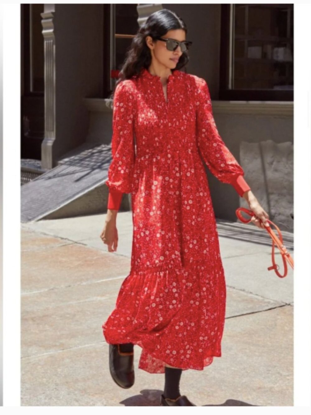 ME + EM Intricate Red Floral Shirred Tiered Maxi Dress 2
